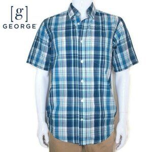 George Mens Short Sleeve Plaid button up Shirt Size S Blue & White vacation